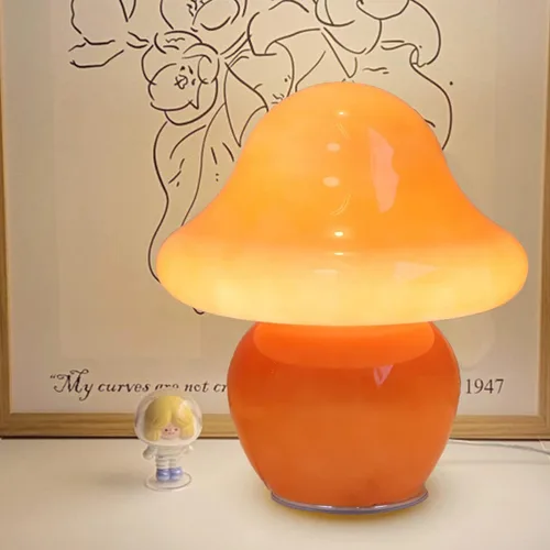 Vista 6 de HEQET Lámpara de hongo naranja de vidrio para mesa, lámpara de hongo para dormitorios, sala de estar, lámparas estéticas para dormitorio, linda