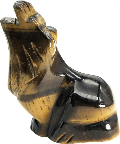 Vista 6 de Estatuas de lobo aullador de piedra de aventurina verde, 2 pulgadas, tallada a mano, animales sentados, lobos sentados, escultura de cristal curativo