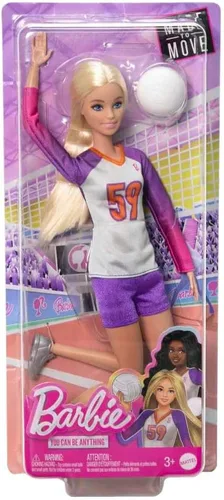 Vista 6 de Muñeca Barbie y accesorios, muñeca de voleibol profesional de Barbie "Made to Move" con uniforme y pelota