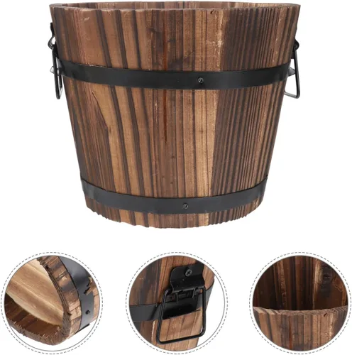 Vista 6 de DOITOOL Maceta rústica de madera en barril: cubo de madera para whisky, macetas para plantas de interior y exterior, contenedor para el hogar