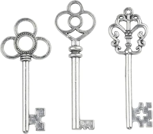 Vista 10 de Aokbean Juego mixto de 30 llaves de esqueleto grandes en bronce antiguo, juego de 30 llaves Retro Decorative Craft Keys, Antique Color Finish
