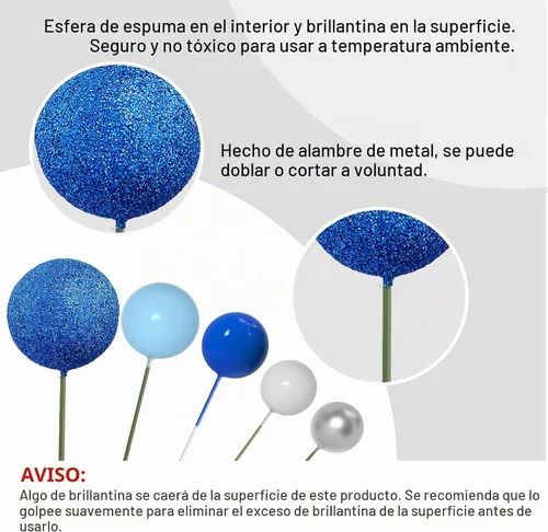 Vista 3 de ASTARON 50 piezas de palos para adornos de pastel con bolas, globos mini para suministros de decoración, bolas de espuma para pasteles para baby