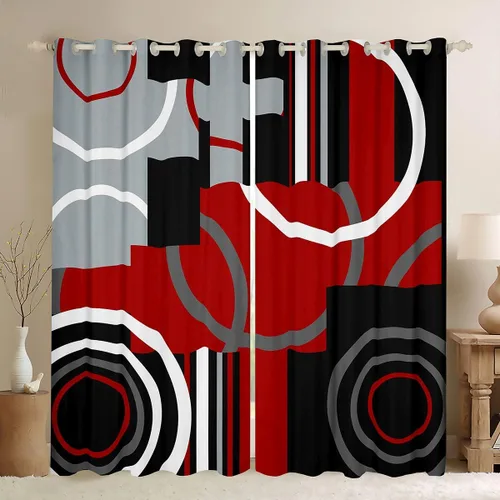 Vista 8 de Cortinas de oscurecimiento rojas y negras (2 paneles, 38 x 45 pulgadas), cortinas de panal para dormitorio, sala de estar, decoración de niños