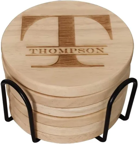 Vista 11 de Posavasos de madera personalizados para bebidas, grabado personalizado, monograma, grandes regalos para familiares, amigos o para ti mismo