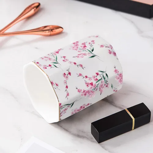 Vista 8 de Soporte para bolígrafo para escritorio, con patrón floral, taza de lápices para niñas, niños, organizador de escritorio de cerámica duradero, Rosa