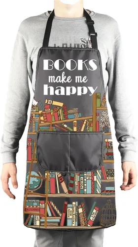 Vista 4 de MBMSO Delantal de libro con bolsillos, delantal de ratón de biblioteca, regalo para amantes de los libros, libros de regalo para lector de libros