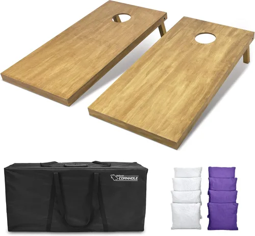 Vista 98 de GoSports 4 ft x 2 ft Regulation Size Wooden Cornhole Boards Set with Light Brown Finish - Includes Carrying Case and Bean Bags Negro- gris