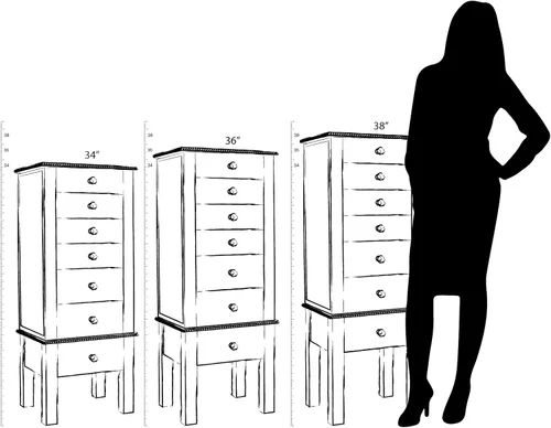 Vista 9 de Hives and Honey Kimberly Jewelry Armoire Moderno organizador de almacenamiento plateado con cajones divididos y ganchos para collares, diseño