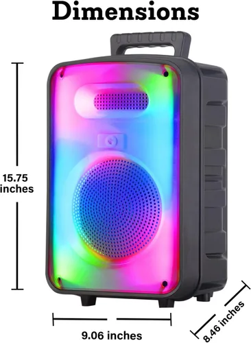 Vista 2 de Technical Pro Altavoz Bluetooth bidireccional recargable de 600 vatios de 8 pulgadas con pared LED brillante, radio FM, USB, sonido estéreo TWS