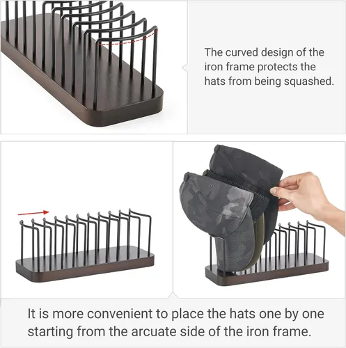 Vista 3 de Mkono Organizador de Sombreros para Gorras de Béisbol, Juego de 1 Portasombreros para 10 Gorras de Béisbol, Soporte de Mesa Estante para Sombreros