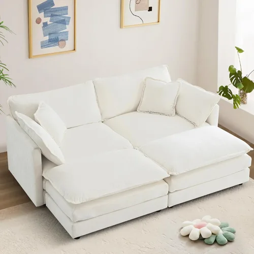 Vista 10 de Sofá seccional modular convertible de 76.7", sofás de dos plazas de chenilla con asiento profundo y cojines tipo loveseat para sala de estar, Beige