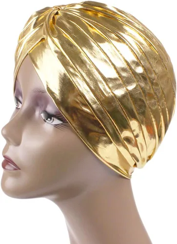 Vista 2 de Surkat Unisex metálico árabe indio turbante plisado Swami sombrero disfraz sombrero sombrero quimioterapia