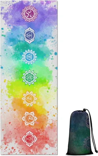 Vista 19 de Toalla para esterilla de yoga con bolsillos en las esquinas, toallas de yoga de microfibra para yoga caliente, antideslizantes, absorben la humedad