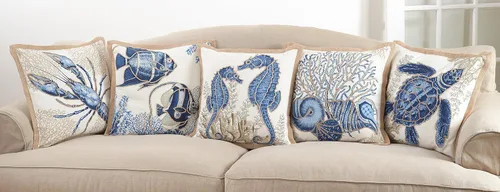 Vista 4 de SARO LIFESTYLE Neptunian Collection - Almohada de algodón, 20 pulgadas, tortuga marina