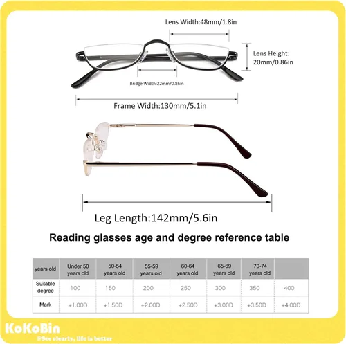 Vista 6 de Gafas de Lectura de Media Montura - 4 Pares de Gafas con Marco de Metal de Media Montura con Bisagra de Resorte Lectores para Hombres y Mujeres