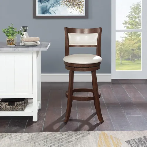 Vista 10 de OSP Home Furnishings Metro - Taburete giratorio de 30 pulgadas con asiento acolchado y reposapiés adjunto, piel sintética color crema con marco