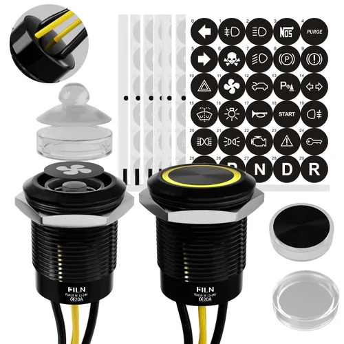 Vista 13 de 2-Pack 19mm Botón de presión de cierre LED azul, interruptor de botón marino a prueba de agua IP67 de 12V-24V y voltaje amplio de 20A con 180