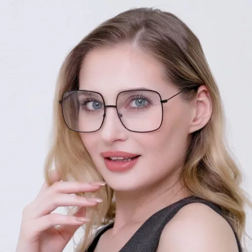 Vista 2 de Oversized Square Metal Reading Glasses Women Men, Large Anti Eyestrain Eyewear, Blue Light Blocking Computer Readers