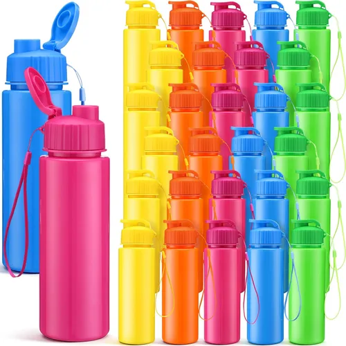 Vista 14 de Maxcheck 30 botellas de agua a granel, estilo clásico, negro 17 Oz Plastic Sports Water Bottles, Flip Top with Handle Strap, Lightweight Leakproof