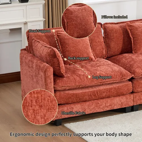 Vista 52 de Sofá seccional modular verde de 111.5", sofás seccionales grandes de 3 plazas para sala de estar, sofá nube oversized de tela chenille con otomana