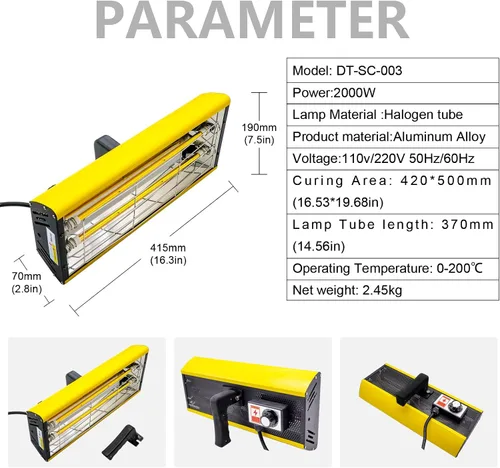 Vista 2 de DATOU BOSS Lámpara de curado de pintura infrarroja 2000 W 110 V con temporizador inteligente Lámpara de curado de pintura infrarroja portátil