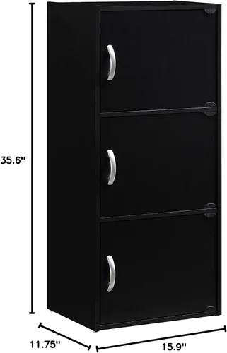 Vista 3 de HODEDAH IMPORT Estantería Librero de 3 Estantes, Negro