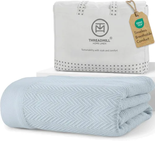 Vista 10 de Threadmill - Mantas de algodón de lujo para cama tamaño individual Manta 100% algodón para todas las estaciones para cama individual Manta