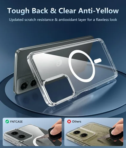 Vista 5 de FNTCASE Funda para Motorola Moto G-5G-2024: Funda transparente magnética de protección contra caídas de alto grado, funda antiamarillamiento