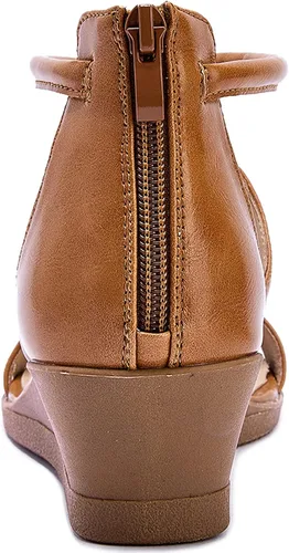 Vista 6 de TINSTREE Women Wedge Sandal Comfort Ankle Strap Heeled Sandal Open Toe Sandals with Zipper