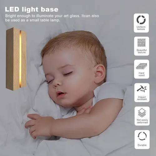 Vista 5 de 2 piezas de base de exhibición de luz LED de madera de 11.81 pulgadas, base de exhibición de luces LED de madera rectangular para acrílico