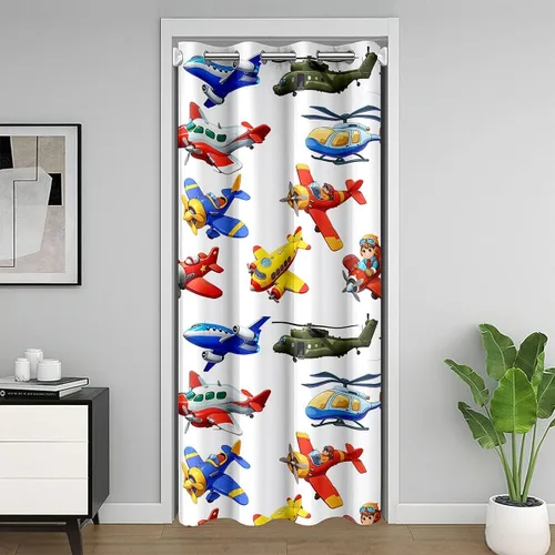 Vista 9 de Erosebridal Cortina opaca para puerta de zorro para niños, bonito diseño de oso bosque, ciervo, para niños y niñas, búho de dibujos animados