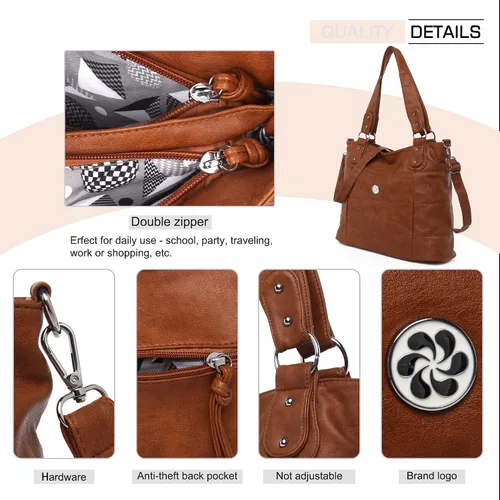 Vista 8 de Angel Kiss Hobo - Bolsos de hombro para mujer, grandes, suaves, de piel sintética lavada, a rayas, bolsos cruzados