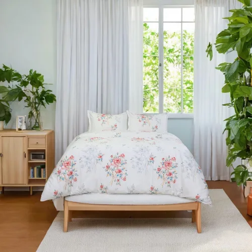 Vista 22 de Helthep Funda de edredón floral tamaño Twin, 100% algodón, con estampado de flores rosas, funda de edredón vintage botánica con hojas verdes, funda