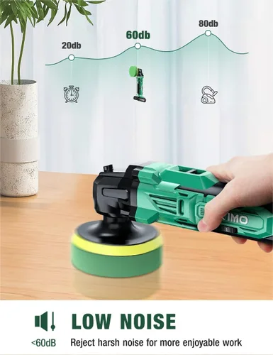 Vista 6 de KIMO Kit de Pulidora Inalámbrica para Coche 20V, Kit de Pulido de 25 Piezas, 6 Velocidades hasta 6000RPM / 2*Baterías de 2000mAh Pulidoras