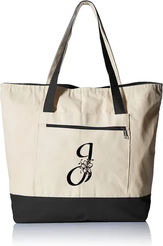 Vista 32 de TBF Bolsa de lona con cremallera grande personalizada con inicial, bolsas de regalo resistentes para mujer