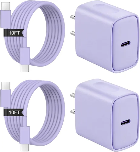 Vista 16 de Cargador de carga rápida para iPhone 17, 16, 15, paquete de 2+2 cargadores de pared USB C de 20 W con cable de carga rápida de 6 pies compatible