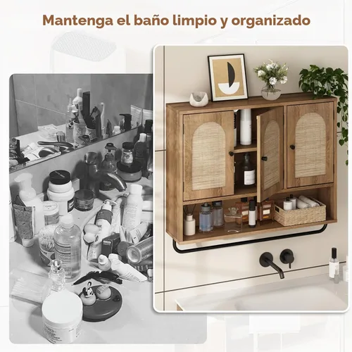 Vista 6 de RUSTOWN Gabinete de pared del cuarto de baño de la rota, boho, boho, con 3 Roble natural