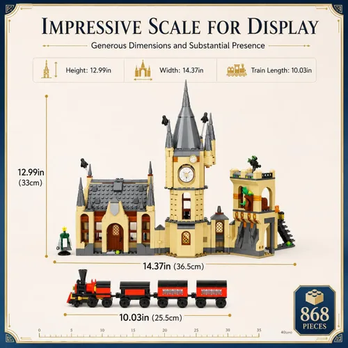 Vista 3 de Juego de bloques de construcción de castillo medieval con tren, 868 piezas STEM de juguete de construcción para mayores de 14 años, modelo detallado