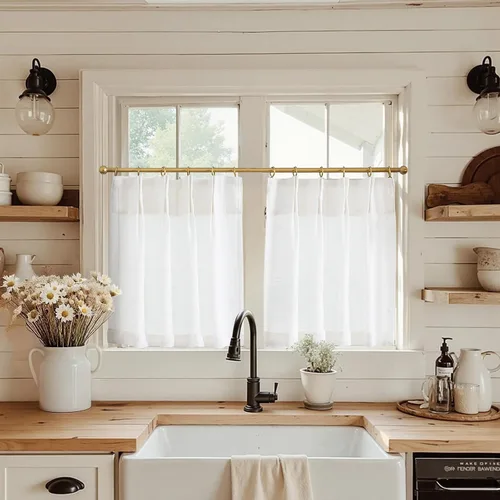 Vista 30 de Jinchan - Cortinas de cocina de lino rústico beige con bolsillo para barra, 26 x 36 pulgadas, 2 paneles