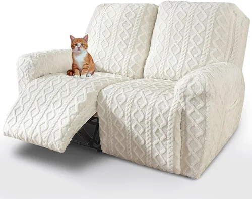 Vista 9 de vctops 6 Piezas Fundas de Sofá Reclinable Loveseat de Felpa con Jacquard Geométrico Suaves Peludas Esponjosas Protector de Muebles Antideslizante
