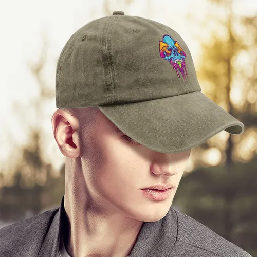 Vista 4 de devor Gorras de béisbol de hongo mágico con calavera psicodélica, divertida gorra de béisbol para hombres