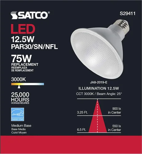 Vista 6 de Satco S29411 12.5 vatios; LED PAR30SN; 3000 K; paquete de 6 cumple con California