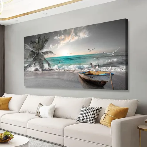 Vista 12 de Cuadros de Lienzo de la Costa de la Playa Arte de Pared para Sala de Estar Oficina Dormitorio Decoración de Pared, Impresiones de Arte de Pared