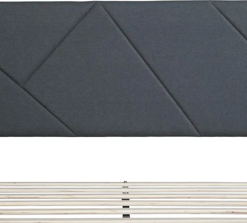 Vista 6 de Moderna base de cama tapizada de lino con cabecera capitoné, soporte de listones de madera, base de colchón, no necesita somier, marco de cama