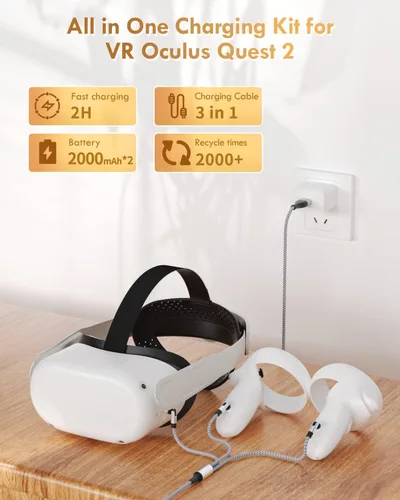 Vista 2 de Kit de carga VR para Oculus Quest 2Meta Quest 2, sustituto OLCLSS para la base de carga Oculus Quest 2, auriculares de carga magnéticos