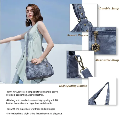 Vista 4 de Angel Barcelo - Bolsa de hombro amplia para mujer, diseño Hobo, cuero lavado