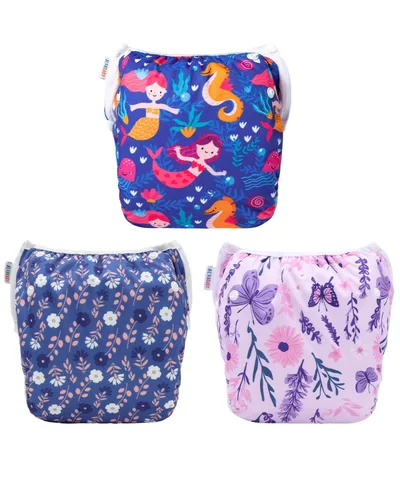 Vista 48 de Alva, Pañales de bebé para nadar, paquete de 2 unidades, talle único, reutilizable, lavable y ajustable de 0 a 36 meses. Tamaño de 10 a 40 lbs