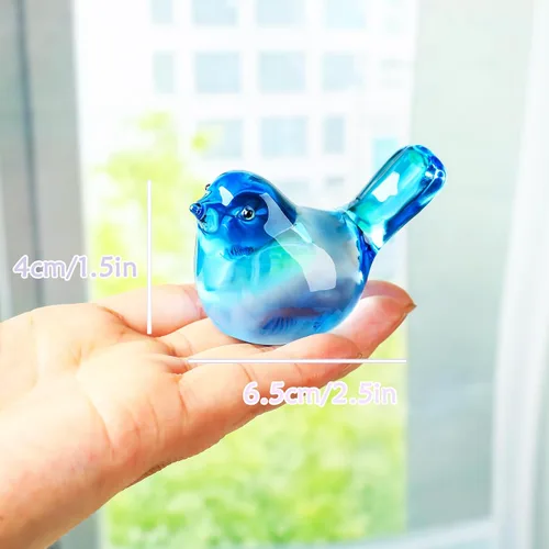 Vista 2 de YWHL Figuras de pájaros azules de cristal hechas a mano, regalos de animales para amantes de los pájaros, mujeres y hombres, pájaros de cristal