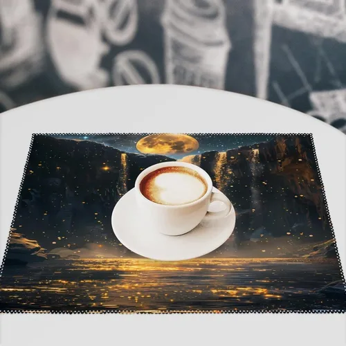Vista 7 de Moon Waterfall Placemats Set of 6 Resistant Table Mats Washable Place Mats for Dinner Party Table Decoration