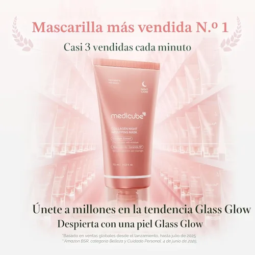 Vista 2 de medicube Máscara facial coreana de vidrio viral duo: paquete de mascarilla facial de colágeno durante la noche y máscara facial de barro de puntos